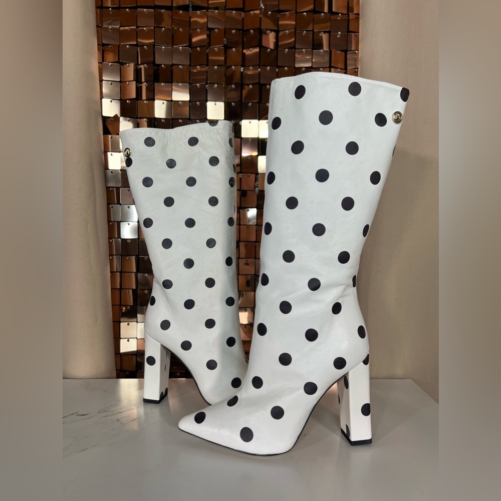 Liu Jo White and Black Polka Dot Heeled Tall Boot Size 35 - Picture 6 of 8